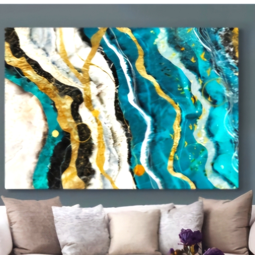 3Piece Abstract Blue and Gold Canvas Art